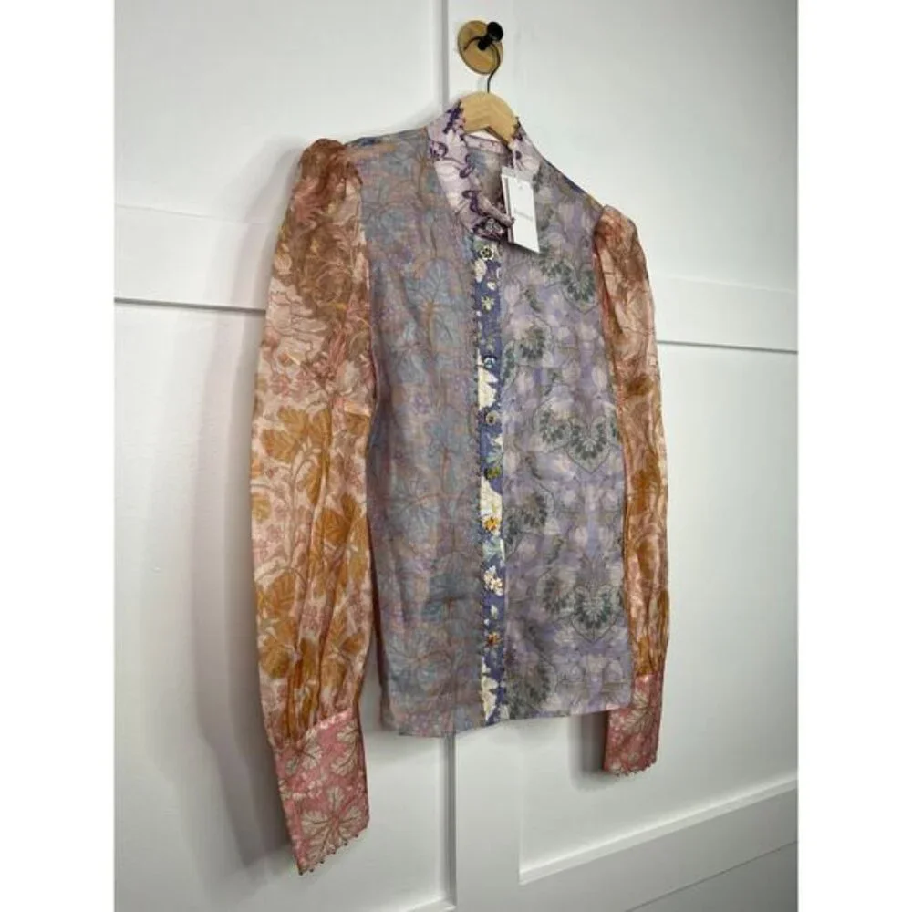NWT Zimmerman Kaleidoscope Spliced Blouse Multicolor Spliced Floral Size: 10 - Picture 4 of 13